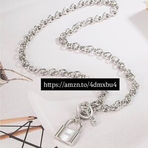 Sterling Silver Padlock Pendant Chain Necklace - Silver Click 🔗To Shop